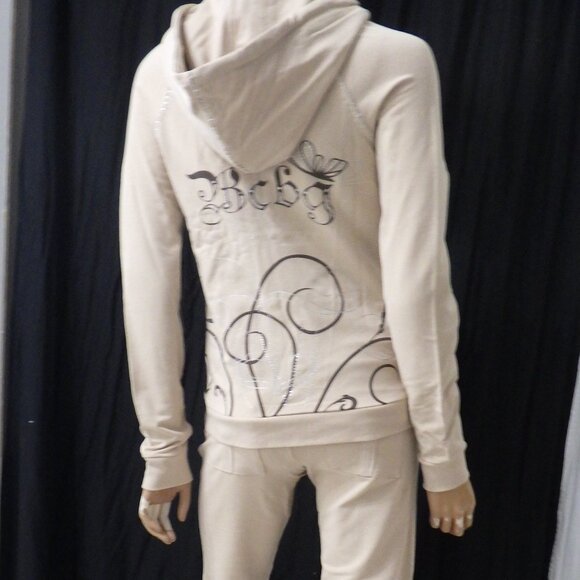 NWT BCBG sz SM LG XL 95% cotton BEIGE & BROWN STUDDED 2 PIECE TRACKSUIT - Picture 2 of 14